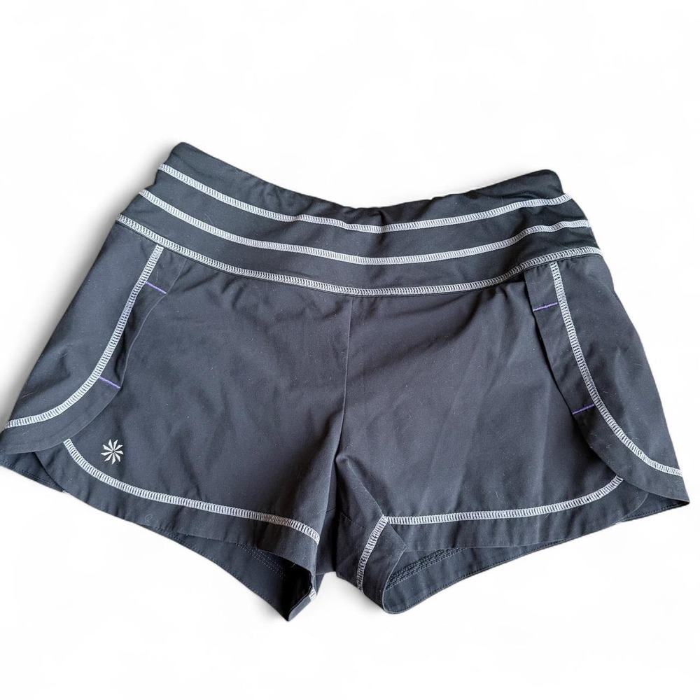athleta black with white & purple stitching running shorts size xs